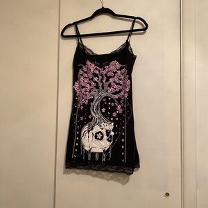 Body rage Women’s (L) Black and Pink Graphic Goth Cozy Camisole, Whimsical Slip.